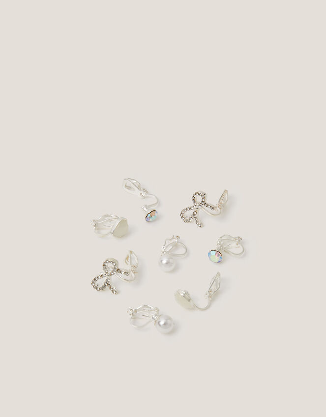 4-Pack Bow & Pearl Clip On Earrings, , large