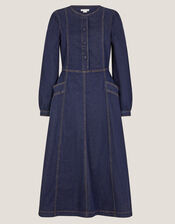 Vivian Button Denim Midi Dress, Blue (INDIGO), large