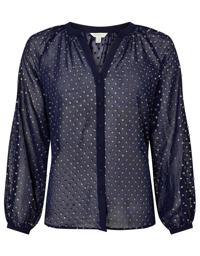 Beaded Spot Blouse, Blue (NAVY), large