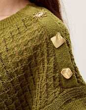 Bree Button Knit Jumper, Green (GREEN), large