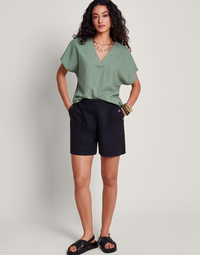 Viola V-Neck Pintuck T-Shirt Green | Tops & T-shirts | Monsoon UK.
