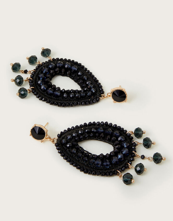 Oval Beaded Drop Earrings, , large