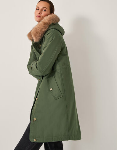 Paula Faux Fur Parka Coat, Green (KHAKI), large