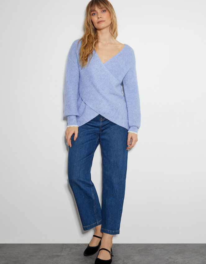 Raylee Wrap Ribbed Jumper, Blue (PALE BLUE), large