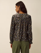 Carly Floral Velvet Shirt, Brown (BROWN), large