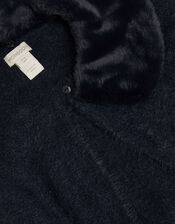 Detachable Collar Fuzzy Cardigan, Blue (NAVY), large