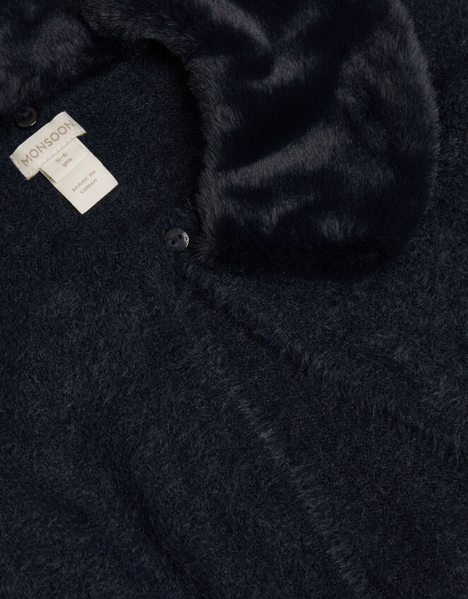 Detachable Collar Fuzzy Cardigan, Blue (NAVY), large