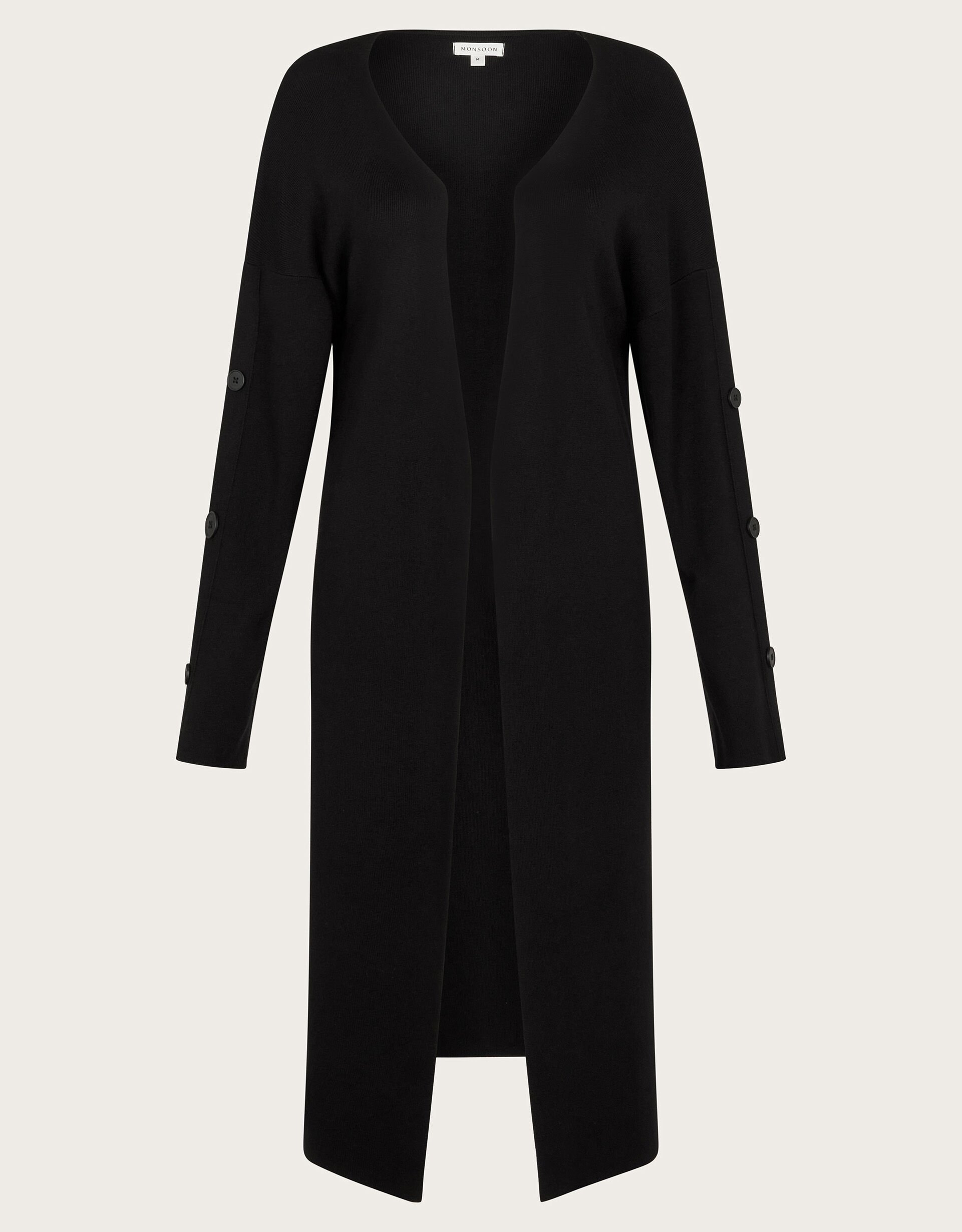 Bo Button Detail Longline Cardigan Black
