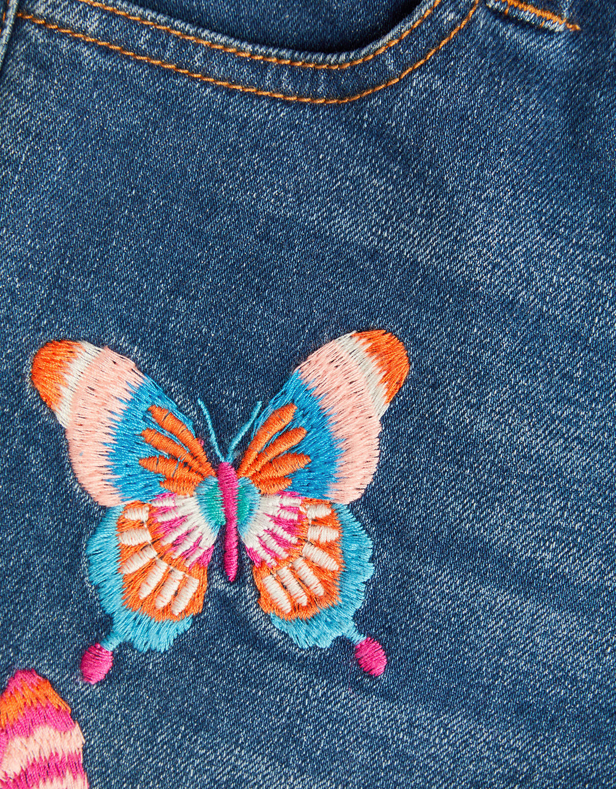 Butterfly Embroidered Denim Shorts Blue | Girl (3-13 years