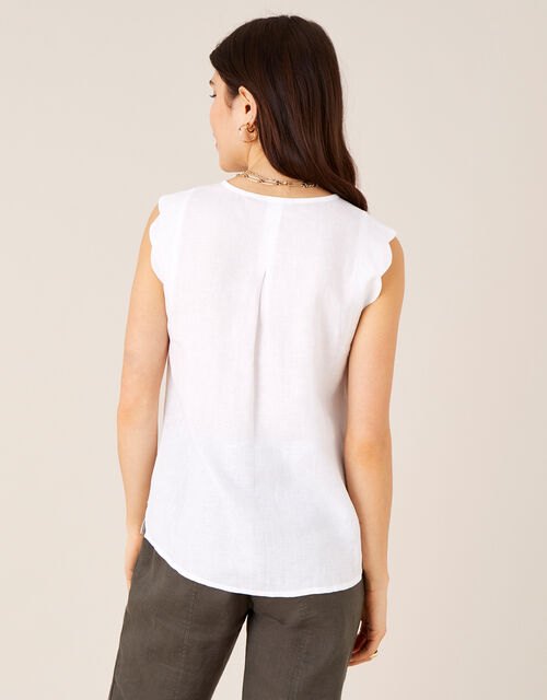 Plain Tank Top in Pure Linen White Vests, Camisoles And Sleeveless
