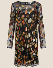 Lynette Animal Sequin Dress in Recycled Polyester, Black (BLACK), large