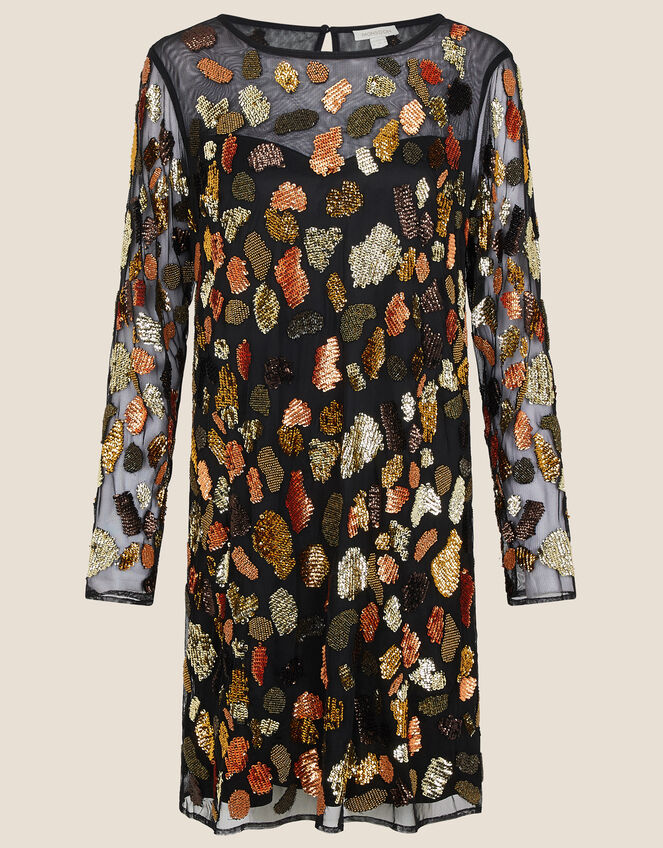 Lynette Animal Sequin Dress in Recycled Polyester, Black (BLACK), large