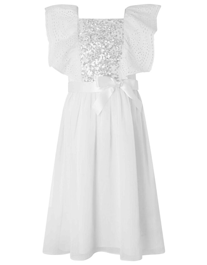 Amelia Sequin and Broderie Lace Dress, Ivory (IVORY), large