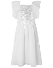Amelia Sequin and Broderie Lace Dress, Ivory (IVORY), large