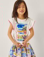Resort Scene Embellished T-Shirt, Ivory (IVORY), large