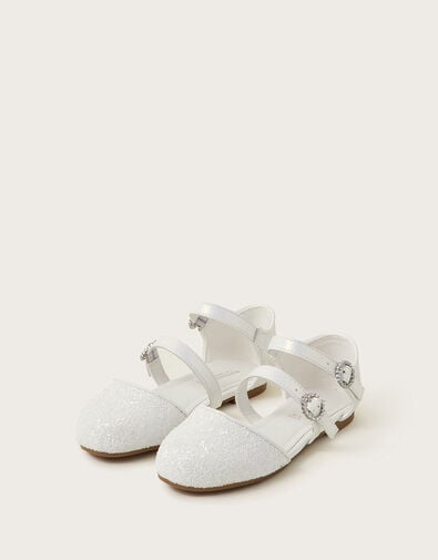 Glittery Two Strap Ballet Flats, Ivory (IVORY), large