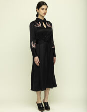 Tallulah & Hope Tamsin Bird Embroidered Midi Dress, Black (BLACK), large