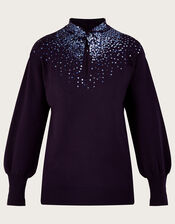 Scatter Sequin Twist Neck Jumper, Purple (PURPLE), large