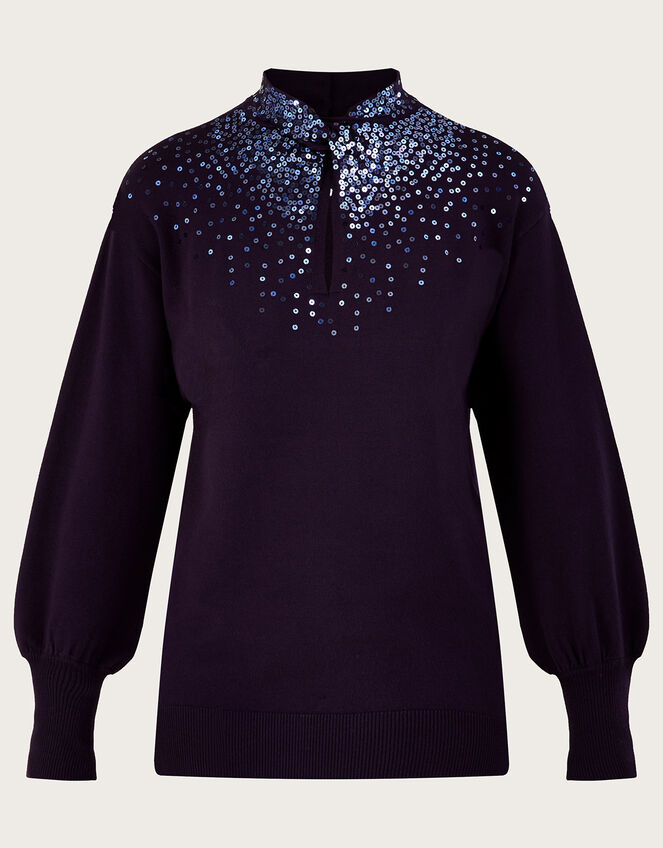 Scatter Sequin Twist Neck Jumper, Purple (PURPLE), large