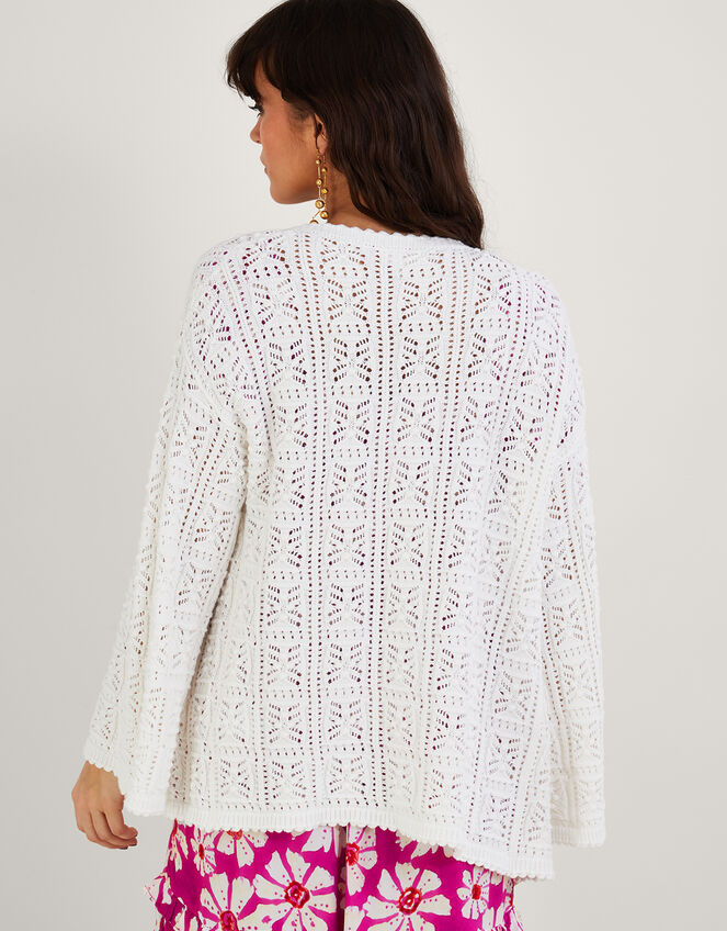 Crochet Stitch Cardigan in Sustainable Cotton, Ivory (IVORY), large