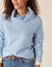 Cowl Neck Raglan Stitch Knit Jumper, Blue (BLUE), large