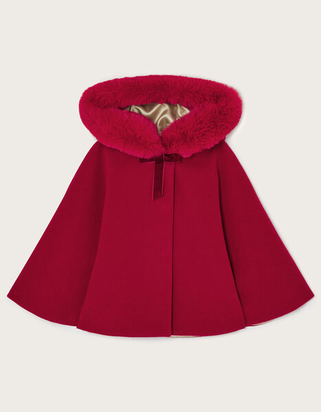 Baby Cape Coat with Fur Hood Red, Red (RED), large