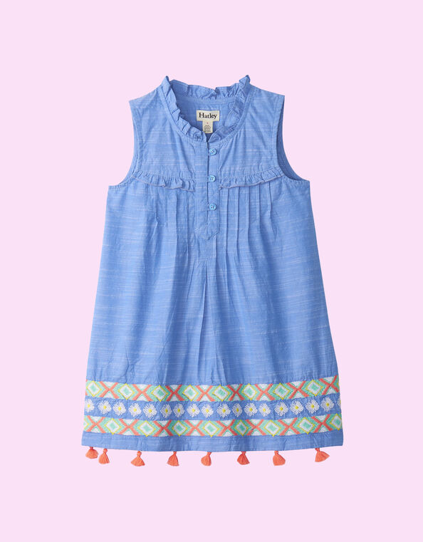Hatley Embroidered Chambray Dress, Blue (BLUE), large