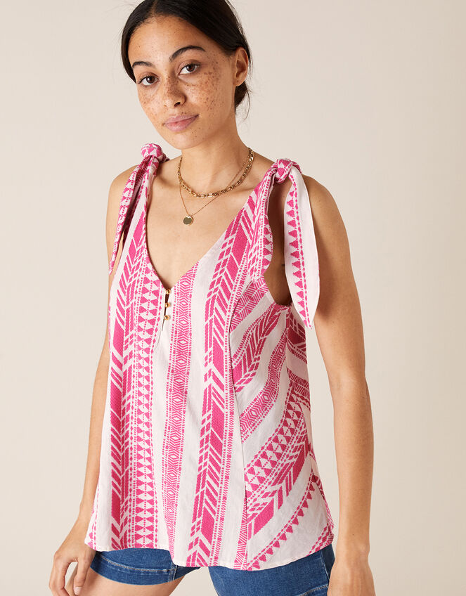 Tie Strap Jacquard Cami, Pink (PINK), large