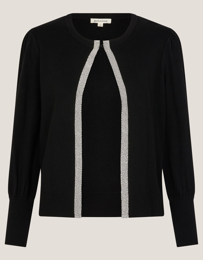 Eden Diamant&eacute; Trim Cardigan, Black (BLACK), large
