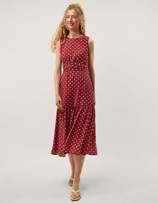 Claire Polka Dot Midi Dress, Red (BERRY), large
