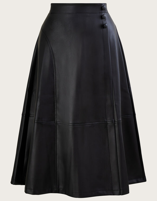 Savannah PU Midi Skirt, Black (BLACK), large