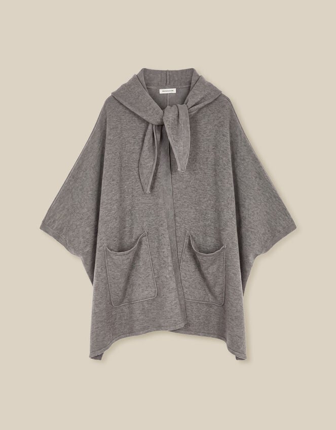Samia Knitted Scarf Cape, Grey (CHARCOAL), large