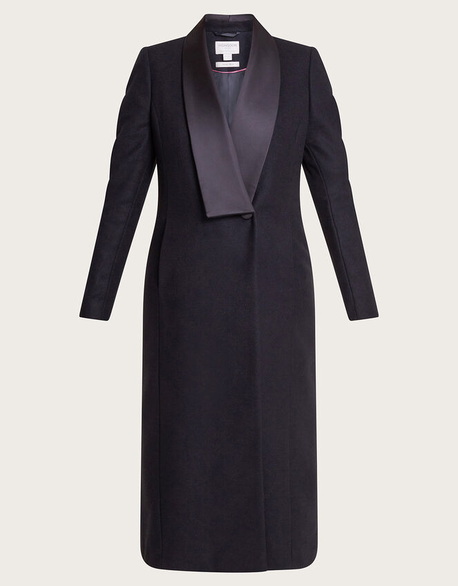 Tallulah Wool-Rich Long Tuxedo Coat , Black (BLACK), large