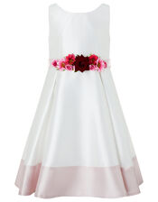 Jazzie Floral Belt Occasion Dress, Ivory (IVORY), large