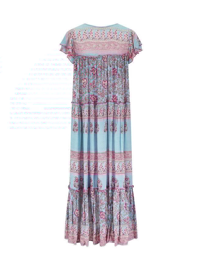East Print Frill Sleeve Dress, Blue (AQUA), large