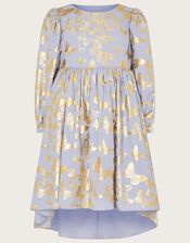 Butterfly Foil Print Tunic Dress, Blue (BLUE), large