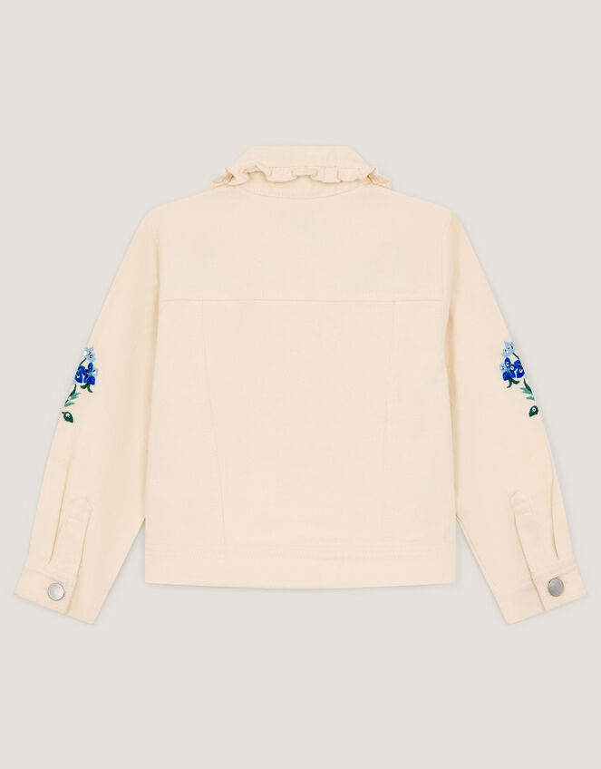 Embellished Floral Denim Jacket, Ivory (IVORY), large