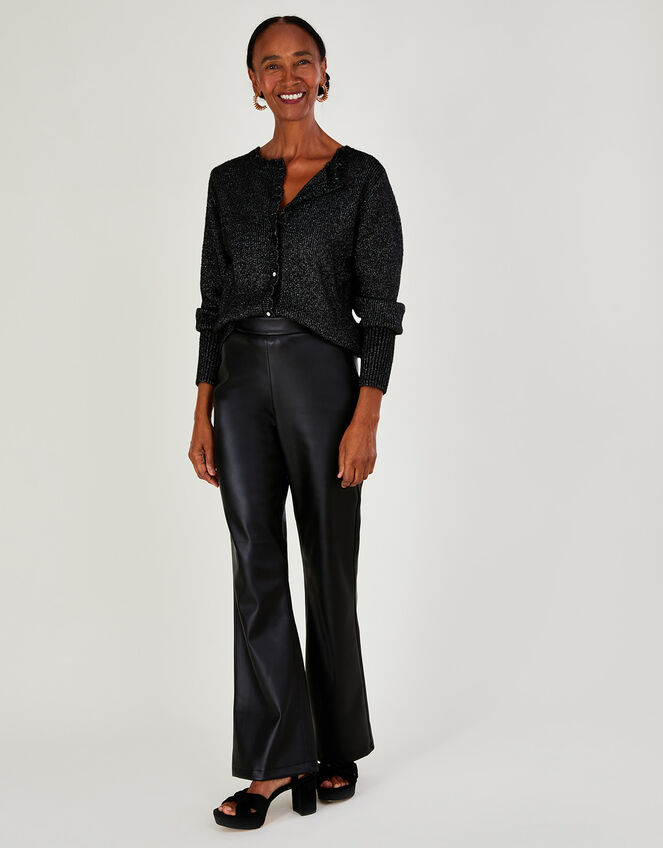 Scallop Edge Cardigan with Recycled Polyester, Black (BLACK), large