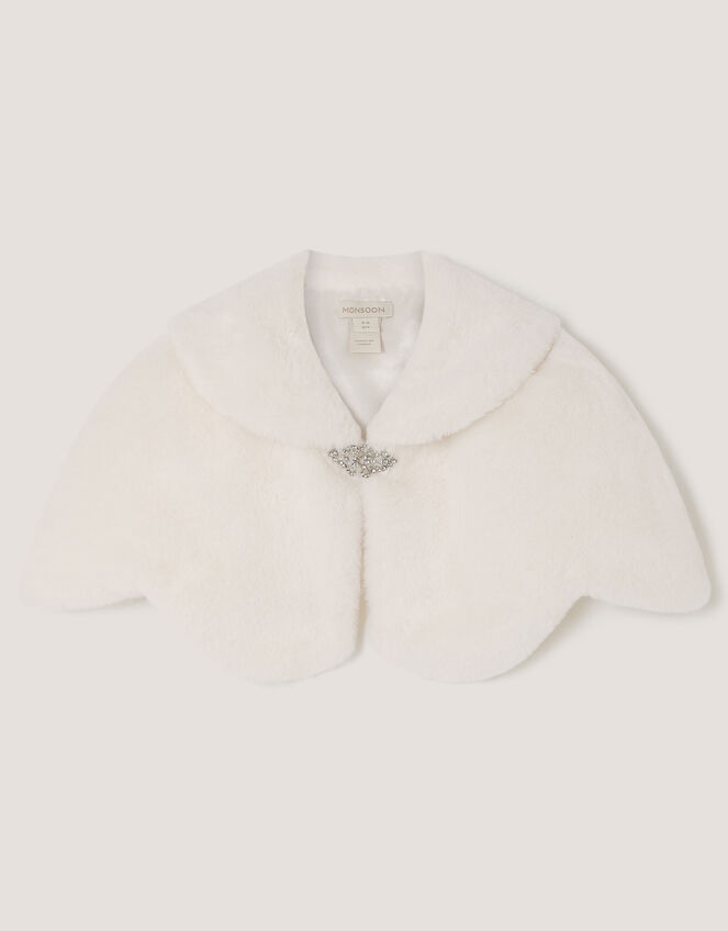 Scallop Faux Fur Cape, Ivory (IVORY), large