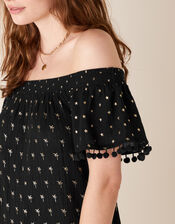 Foil Print Dress in Organic Cotton, Black (BLACK), large