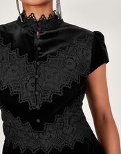 Valentina Velvet Lace Dress, Black (BLACK), large