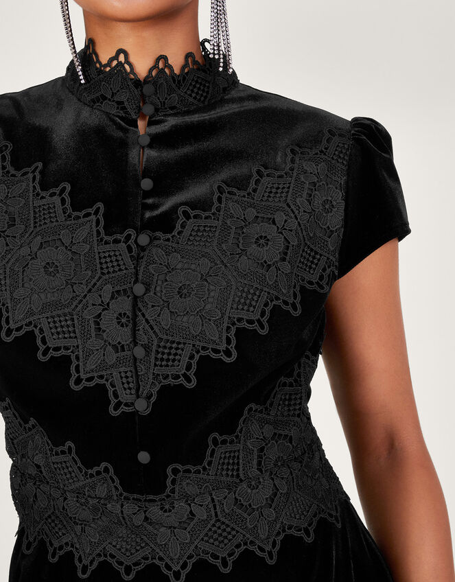 Valentina Velvet Lace Dress, Black (BLACK), large