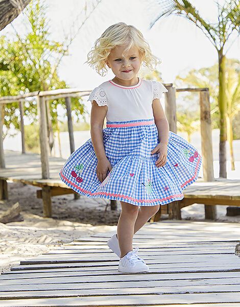 Baby Molly 2-in-1 Gingham Dress with Fruit Embroidery Blue, Blue (BLUE), large