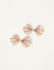 Scallop Glitter Bow Hair Clips , , large