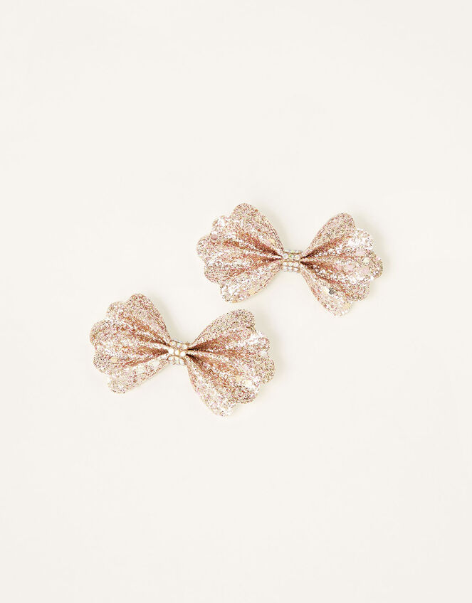 Scallop Glitter Bow Hair Clips , , large