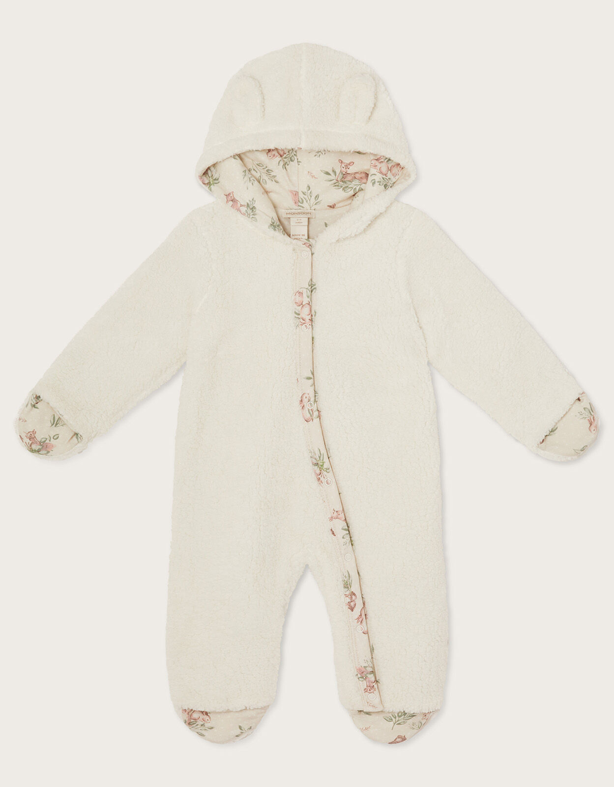 Newborn Teddy Pramsuit Ivory Newborn Babygrows Sleepsuits