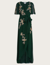 Sarah Embellished Wrap Dress , Green (GREEN), large