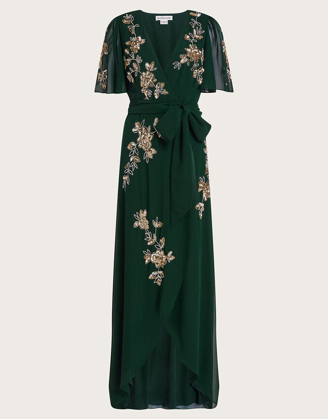 Sarah Embellished Wrap Dress , Green (GREEN), large