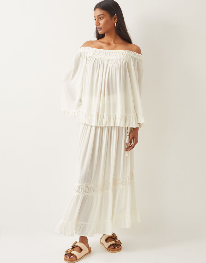 Bryony Off-The-Shoulder Frill Top, White (WHITE), large