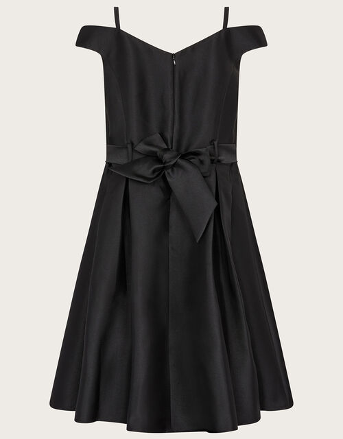 Duchess Twill Bardot Prom Dress, Black (BLACK), large